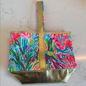 Lilly Pulitzer Pink and Blue Floral Mini Bag with Gold Trim
